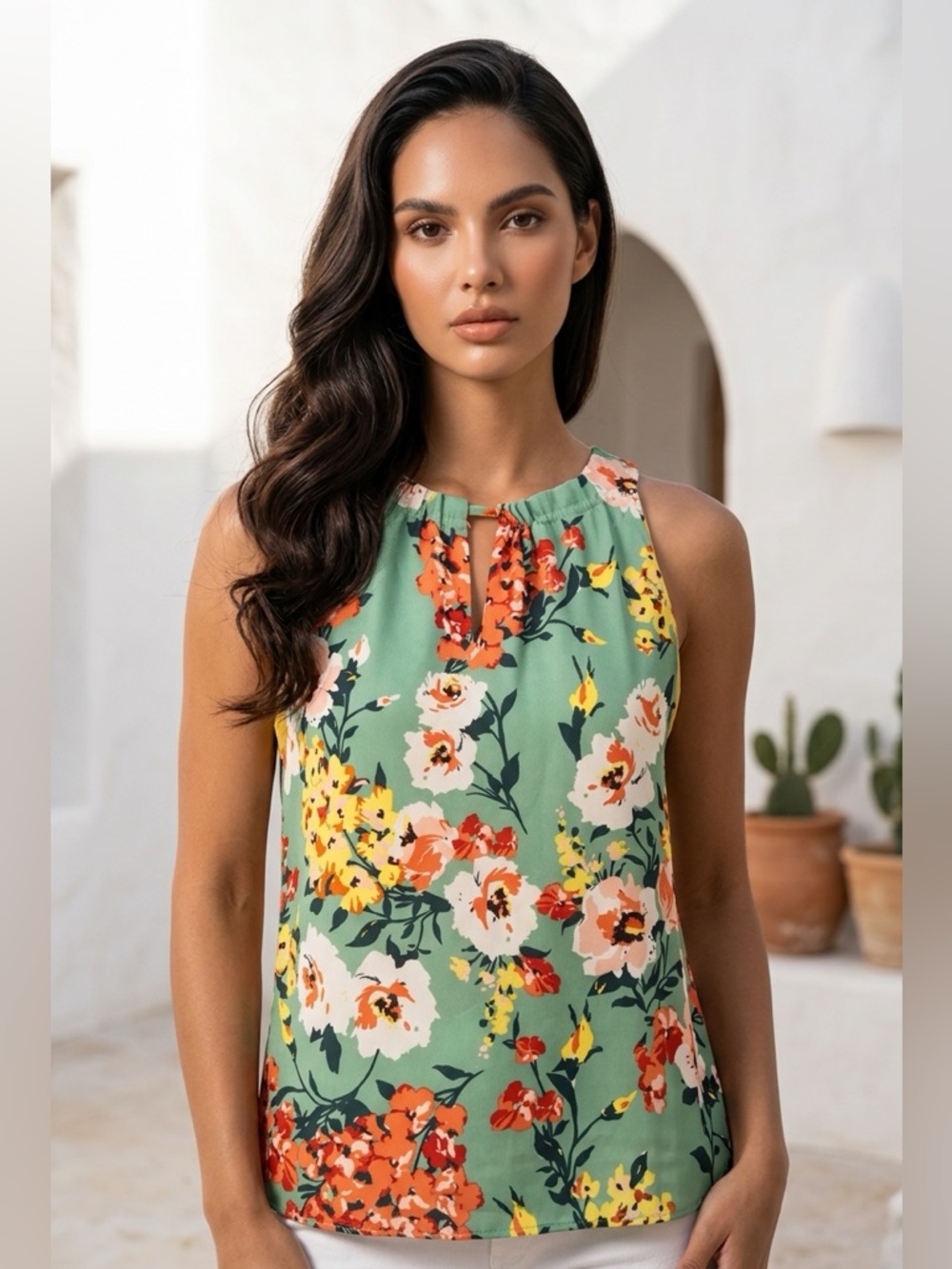 Floral Halter Camisole in Sage Green